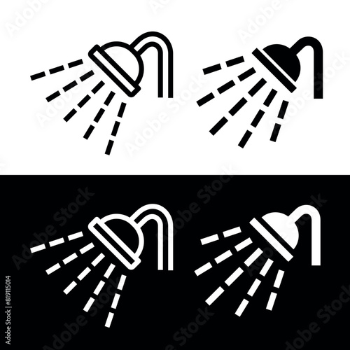 Shower icon. Designation of a shower stall on the beach. Shower head pictogram. Symbol of bathroom, watering or cleanliness. Hygiene or bathing.