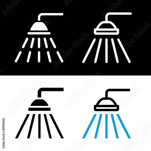 Shower icon. Designation of a shower stall on the beach. Shower head pictogram. Symbol of bathroom, watering or cleanliness. Hygiene or bathing.