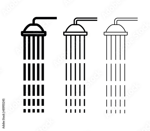 Shower icon. Designation of a shower stall on the beach. Shower head pictogram. Symbol of bathroom, watering or cleanliness. Hygiene or bathing.