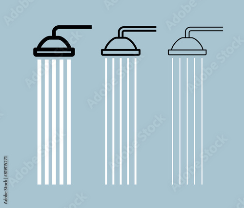 Shower icon. Designation of a shower stall on the beach. Shower head pictogram. Symbol of bathroom, watering or cleanliness. Hygiene or bathing.