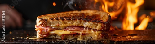 Croque monsieur, grilled ham and cheese sandwich, Parisian cafe, afternoon people watching photo