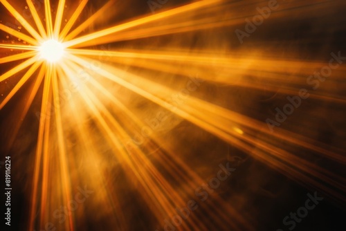 High-quality stock image of warm sun rays light effects, overlays or yellow flare isolated on black background.