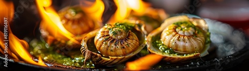 Escargot, served in shell with garlic butter, elegant French bistro
