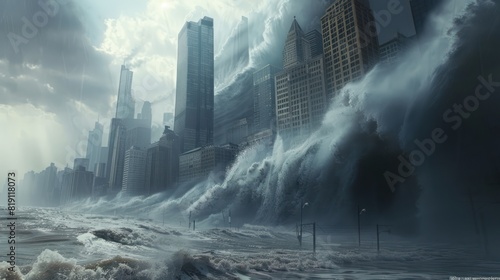 Natural disaster: tsunami hits city