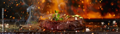 Kangaroo steak, grilled, served with native bush spices, modern Australian restaurant photo