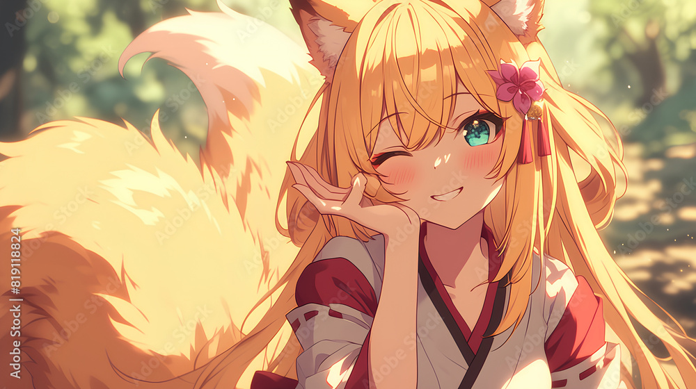 Impressive fox tail action anime girl Impressive fox tail action anime girl