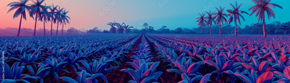 Fototapeta premium Tropical farm in Mexico, vibrant produce growing, ample copy space, flourishing growth, harvest season