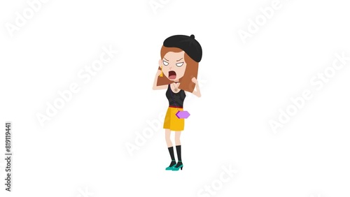 beautiful cute cartoon fashion girl with Rag reaction 2d animation and background, animated cartoon character lady Raging, women, beauty 4k