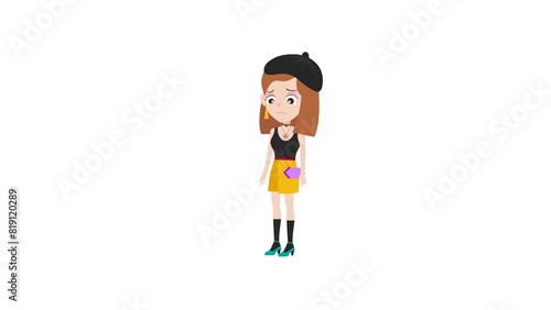 beautiful cute cartoon fashion girl with sob reaction 2d animation and background, animated cartoon character lady sob, women, beauty 4k photo