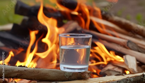 a glass of water on a fire
