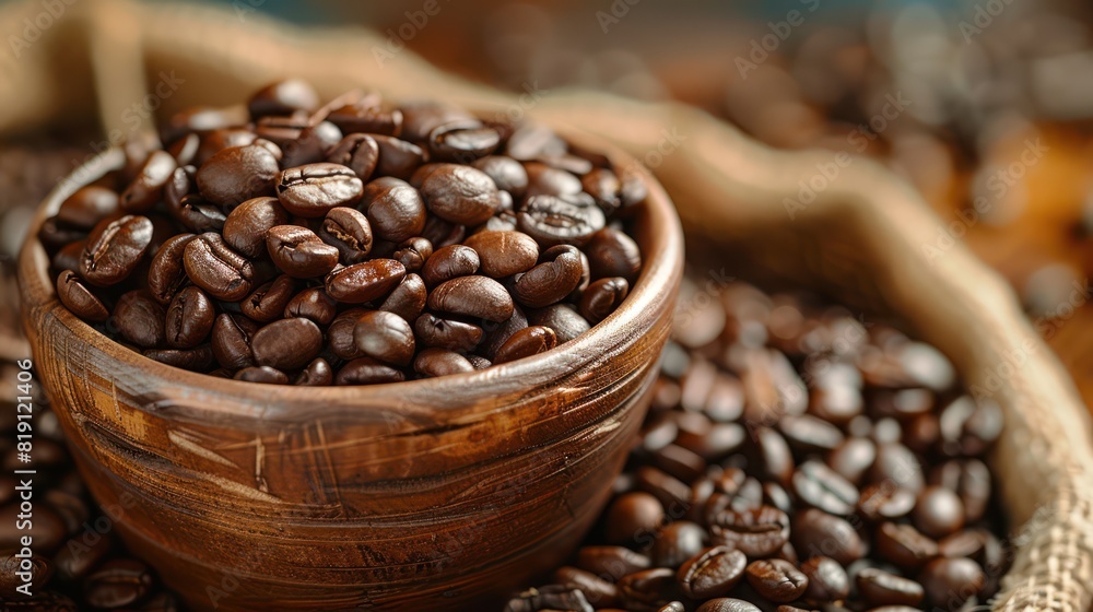 Fototapeta premium coffee beans on coffee cup