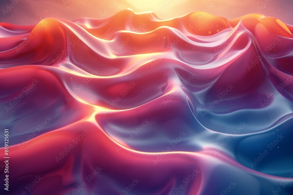 Obraz premium A surreal landscape of undulating, shiny waves with a sunset glow.