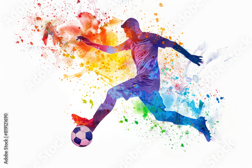 soccer player in style of an aquarelle on white background