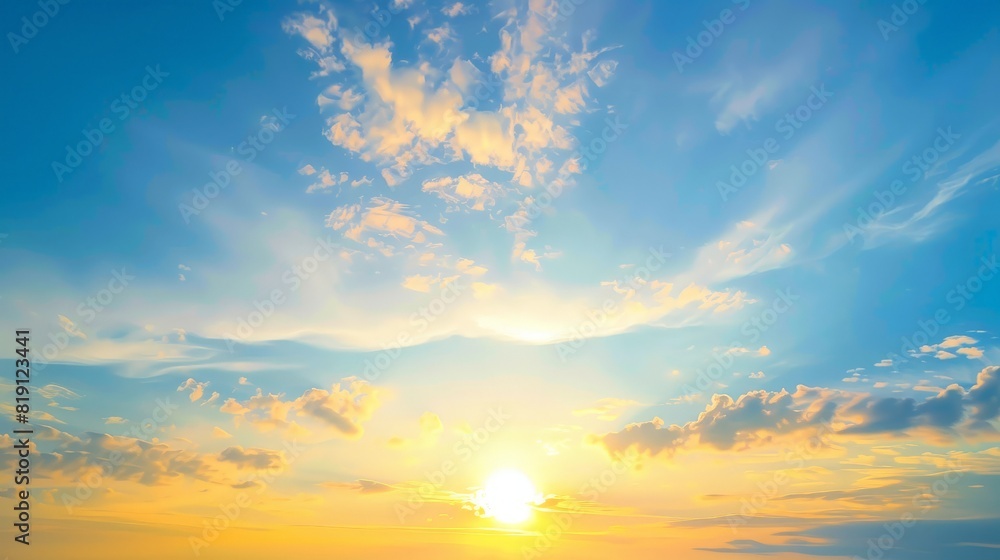 beautiful setting sun and blue sky with copy space. generative ai beautiful setting sun and blue sky with copy space. generative ai