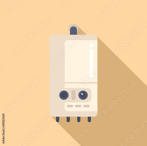 Flat design modern cartoon gas boiler icon with beige gradient background, suitable for web and print