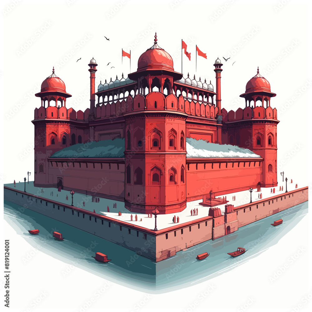 Red Fort Delhi India Illustration