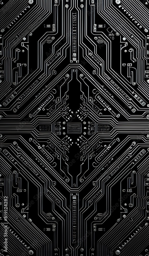 Close up of a silver high tech circuit board background illustration. AI generated. Close up of a silver high tech circuit board background illustration. AI generated.