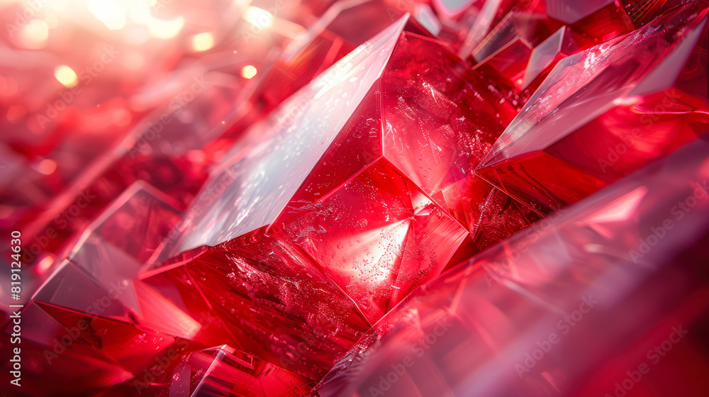 Abstract Red Crystal Facets with Brilliant Light Flares.Generative AI Abstract Red Crystal Facets with Brilliant Light Flares.Generative AI