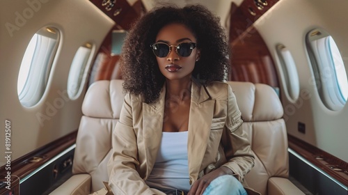 black businesswoman on private jet