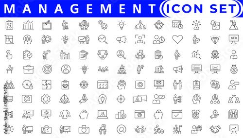 Set of project management icons. Simple line art style icons pack. Vector illustration