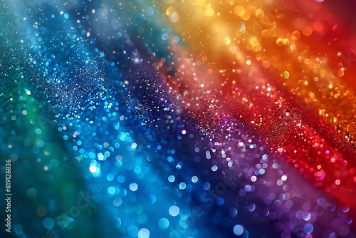 A close-up shot of colorful glitter cascading down, leaving an empty space for your Pride month message. photo