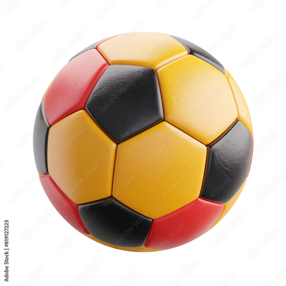 Black, red, and yellow realistic 3D soccer ball, isolated background. Black, red, and yellow realistic 3D soccer ball, isolated background.