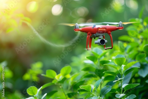 Garden farming with drone technology integrates pesticide spraying for green agricultural practices, using rural scene techniques and organic farming methods for advanced agricultural research.