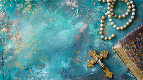 Rosary and Prayer Book on Artistic Background - Spirituality and Faith Concept photo