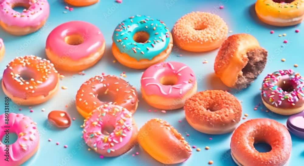 Sweet Delights in Motion: A Dolly Shot of Vibrant Donuts Sweet Delights in Motion: A Dolly Shot of Vibrant Donuts