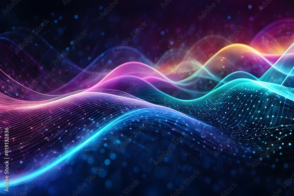 Curve representing technology and data wave form background, with glowing edges surrounded Curve representing technology and data wave form background, with glowing edges surrounded