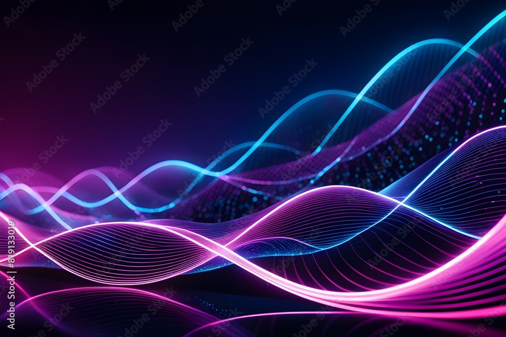 Curve representing technology and data wave form background, with glowing edges surrounded Curve representing technology and data wave form background, with glowing edges surrounded