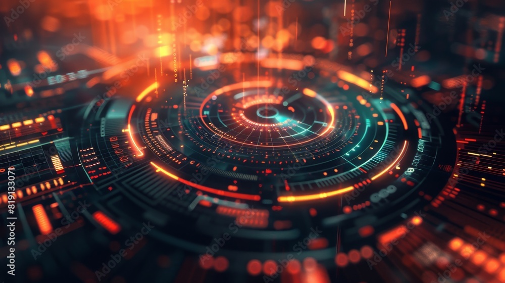 Futuristic blue tech background with glowing circles and digital patterns Futuristic blue tech background with glowing circles and digital patterns