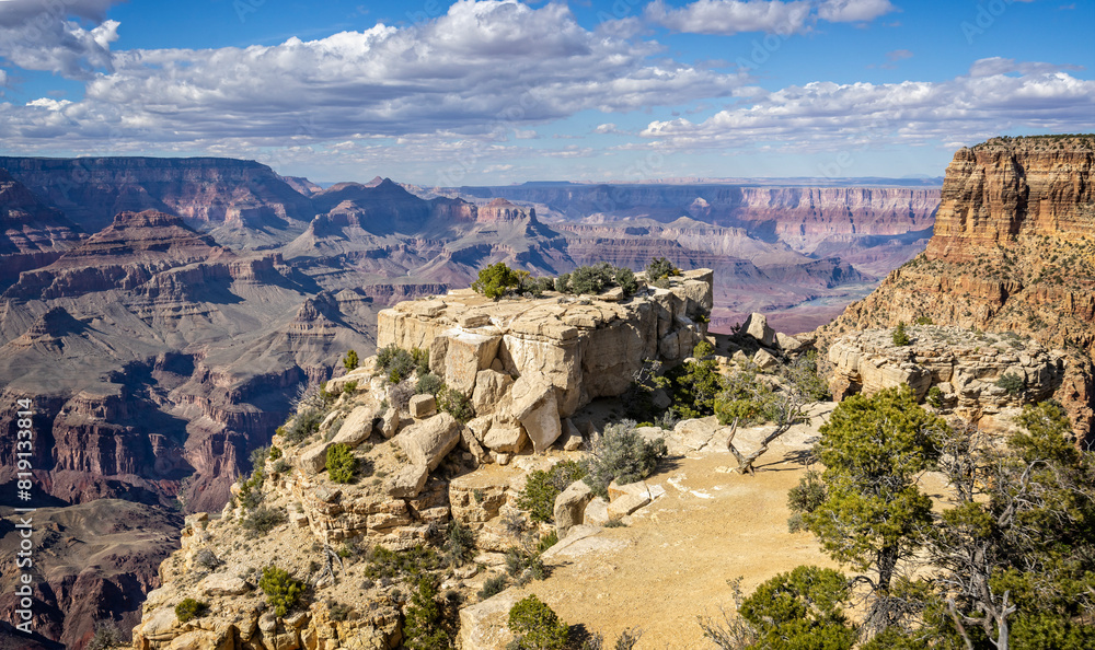 Dramatic view of the Grand Canyon from Moran Point on Desert view drive on the South Rim, Arizona, USA on 28 April 2024