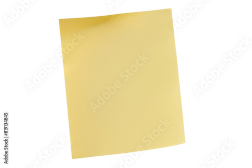 A blank yellow sticky note isolated on a transparent background. Perfect for business, office, and educational concepts.