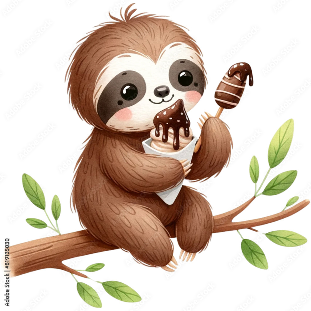 Obraz premium Cute Sloth Chocolate Clipart,Chocolate Lover,World Chocolate Day Clipart,Dessert Clipart,Watercolor Sloth Clipart