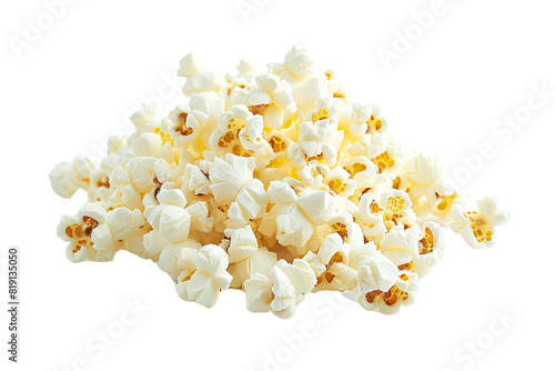 A delicious pile of freshly popped popcorn isolated on a transparent background. perfect for a snack, movie night, or as a food ingredient.