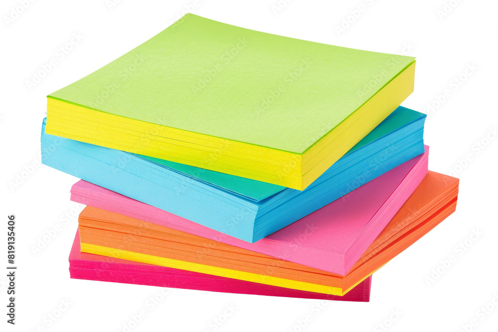 A stack of colorful sticky notes in various shades of green, blue, pink, and yellow, ideal for reminders and organization in office or school. A stack of colorful sticky notes in various shades of green, blue, pink, and yellow, ideal for reminders and organization in office or school.
