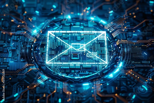 Encrypted email theme top view visualizing secure email services robotic tone vivid