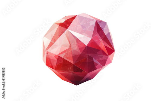 Abstract low poly 3D geometric shape with red and pink gradients  isolated on a transparent background. Modern design element or digital art.