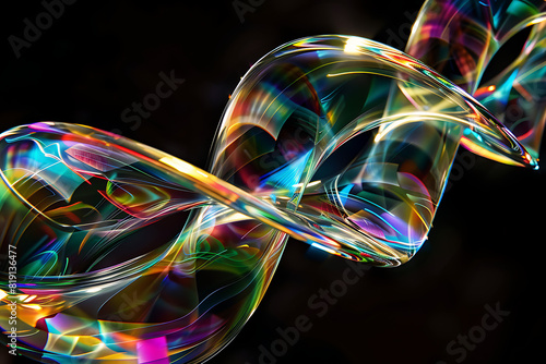 Breite gebogene farbige Glasspirale vor schwarzem Hintergrund photo