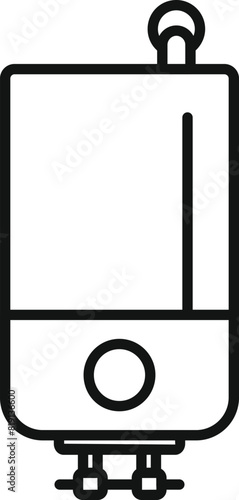 Black and white line art of a wallmounted electric water heater for home use