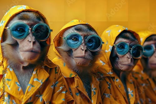 Imaginative animal notion A bunch of monkeys in a funny. Generative Ai