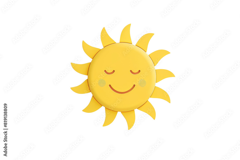 Cute smiling sun illustration with yellow rays and a happy face, representing happiness, warmth, and positivity.