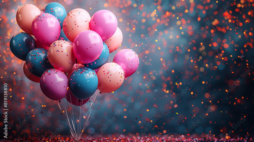 Illustration, high-quality holiday background, confetti, balloons. Unusual background. Illustration, high-quality holiday background, confetti, balloons. Unusual background.