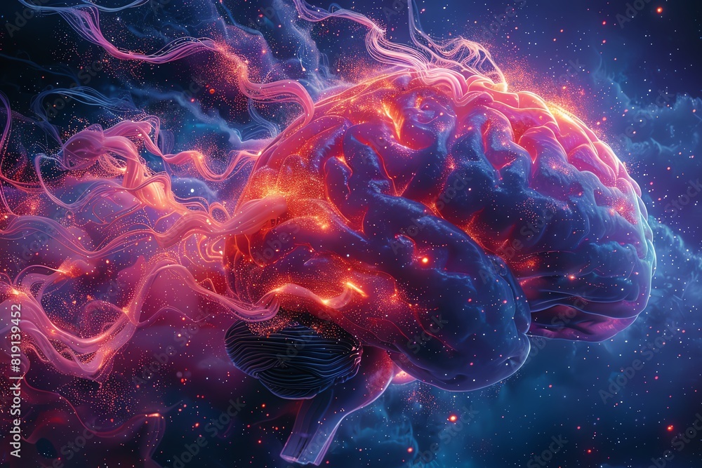 Vivid digital illustration of an illuminated brain with glowing neural connections on a cosmic background, symbolizing intelligence and creativity. Vivid digital illustration of an illuminated brain with glowing neural connections on a cosmic background, symbolizing intelligence and creativity.
