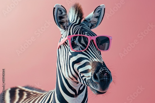Imaginative animal notion. Zebra in shade from sunglasses. Generative Ai