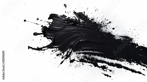 Abstract black ink splash  brush strokes  and grunge stains isolated on a white background  evoking Japanese calligraphy style