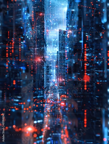 Technology city background or banner relating to digital, connectivity, simulation, hologram, data, ai, future, Generative AI