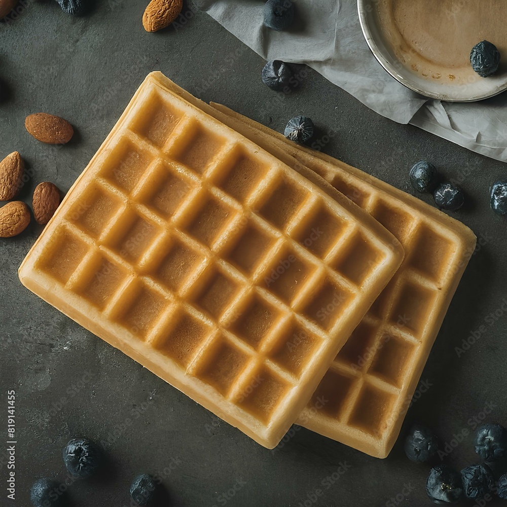 A waffle is a batter-based breakfast food cooked in a patterned iron, creating a grid texture, often served with syrup or fruit. A waffle is a batter-based breakfast food cooked in a patterned iron, creating a grid texture, often served with syrup or fruit.