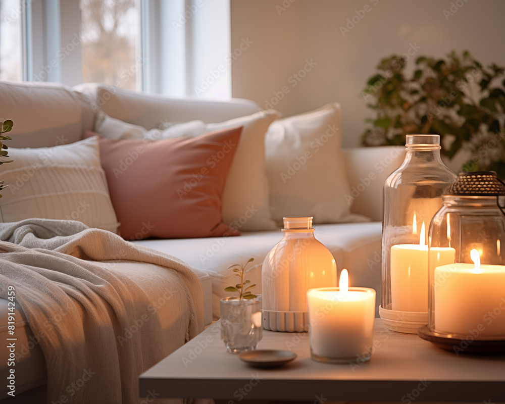 Living room with sofa and bench. Living room with sofa and bench.
